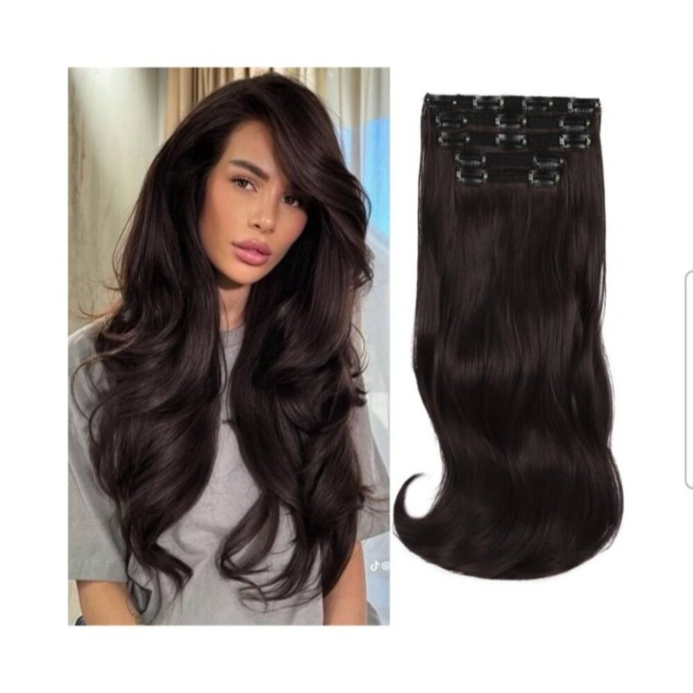 Vigorous Womens 7 Pcs Long Wavy Clip-In Hair Extensions Dark Brown 20 Inch D279